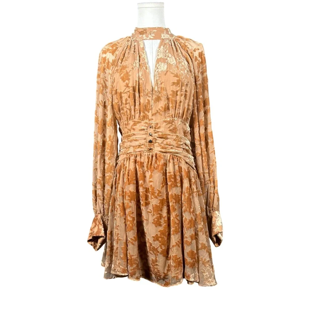 Parker Womens Textured Cutout Front Mini Dress Brown Sugar Floral Burnout Size 6 - Picture 2 of 13